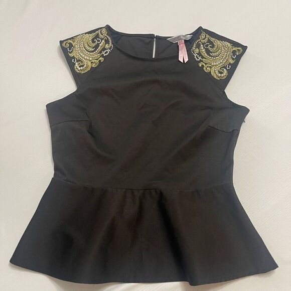 Lipsy London Black Faux Pearl Peplum Top Blouse Size 10 - Picture 1 of 7